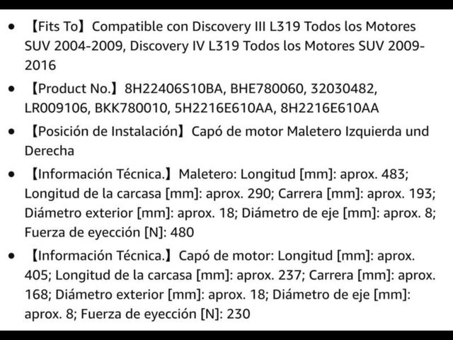 4 Hidráulicos Maletero Discovery III/IV