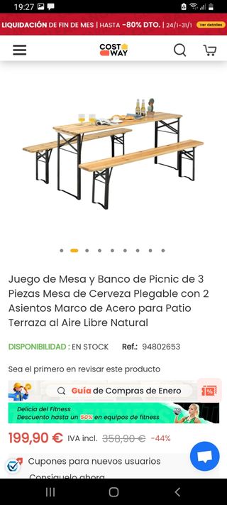 mesa y banco plegable jardín