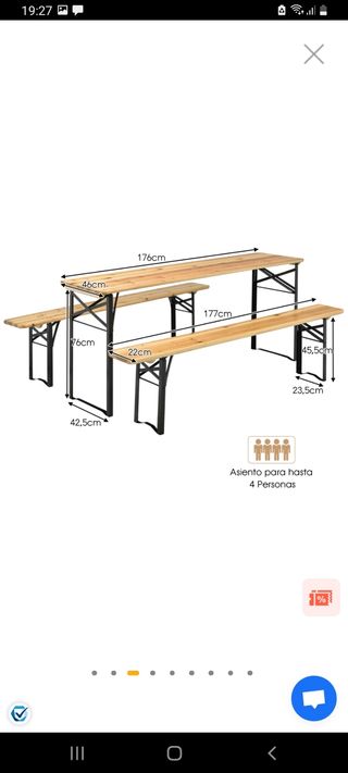 mesa y banco plegable jardín