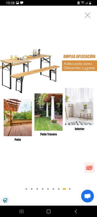 mesa y banco plegable jardín