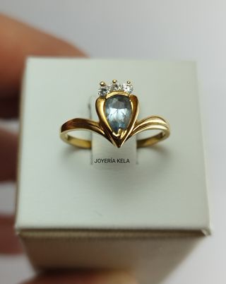 ANILLO ORO 18K AGUAMARINA Y DIAMANTES