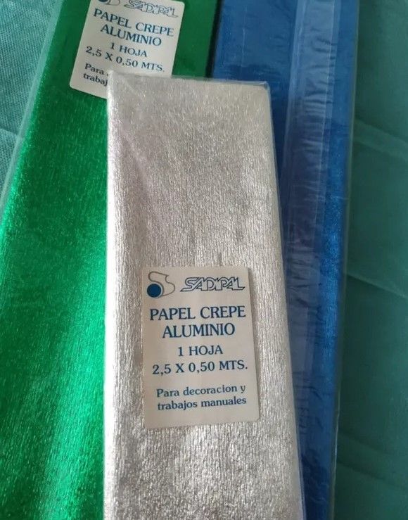 LOTE 3 PAPEL CREPÉ ALUMINIO ( Azul, Verde y Plata)