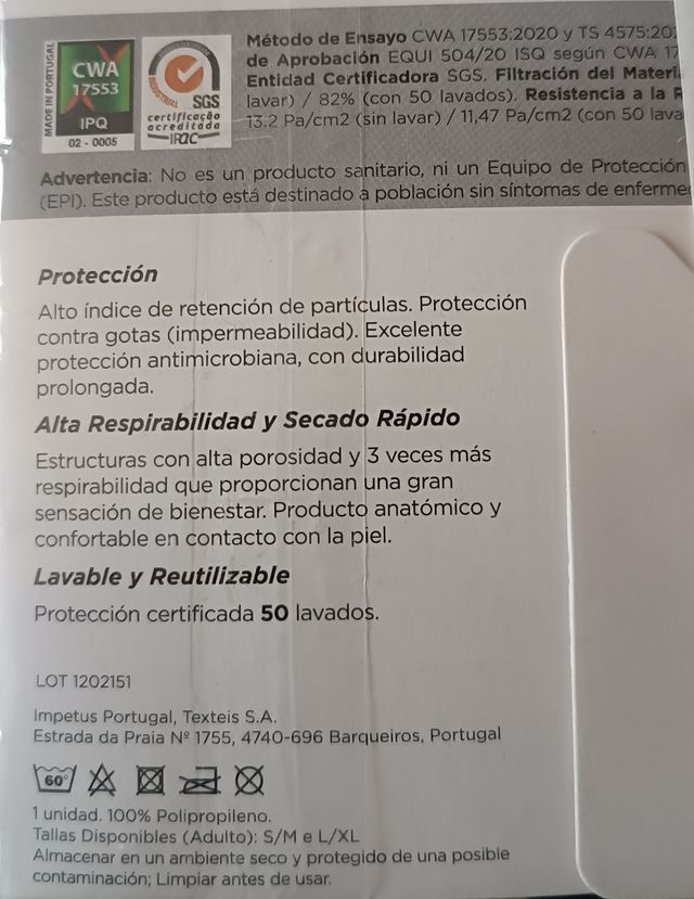 Mascarilla reutilizable Nueva