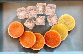 cubetti ghiaccio e fettine di agrumi finti