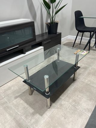 Mesa de centro de cristal templado transparente