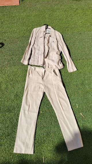 zara hombre Abrigo Sport Lino Beige + pantalones