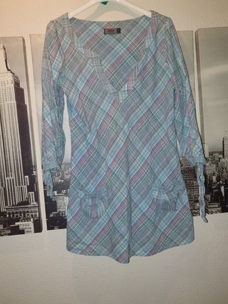 Camisa s estampado de cuadrado en tonos y de azul