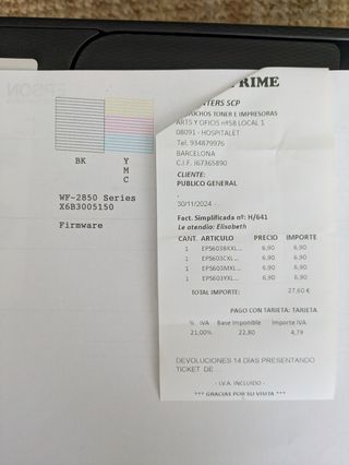 Impresora EpsonWF-2850DWF + Tinta