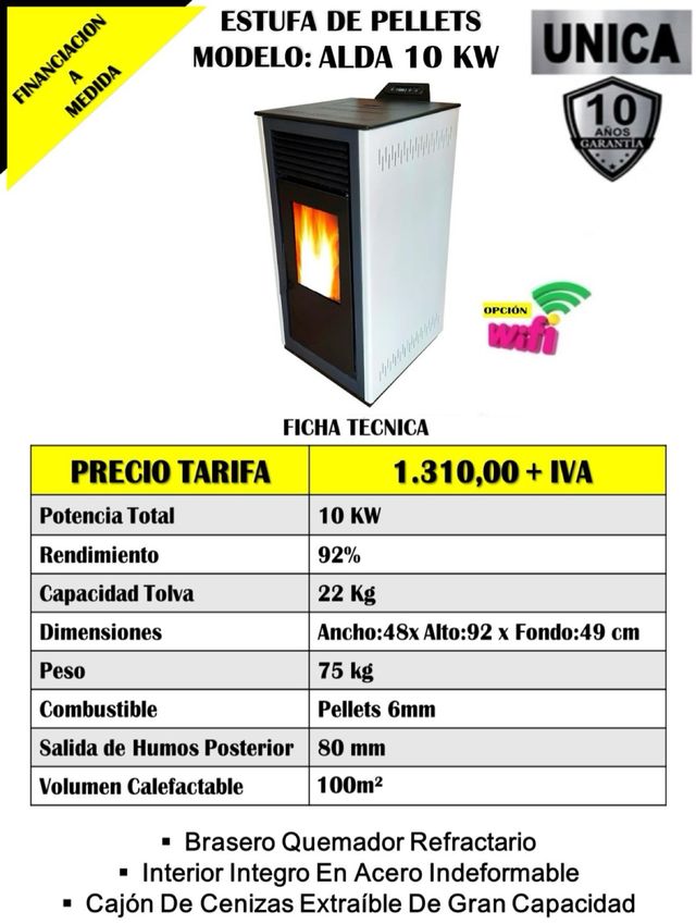 Stufa a pellet modello ALDA 10kw