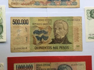 Lote 10 Billetes ARGENTINA de 1 a 1 Millón Pesos