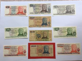 Lote 10 Billetes ARGENTINA de 1 a 1 Millón Pesos