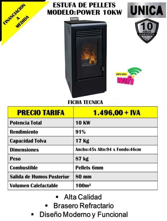 Estufa de Pellets Modelo POWER 10kw
