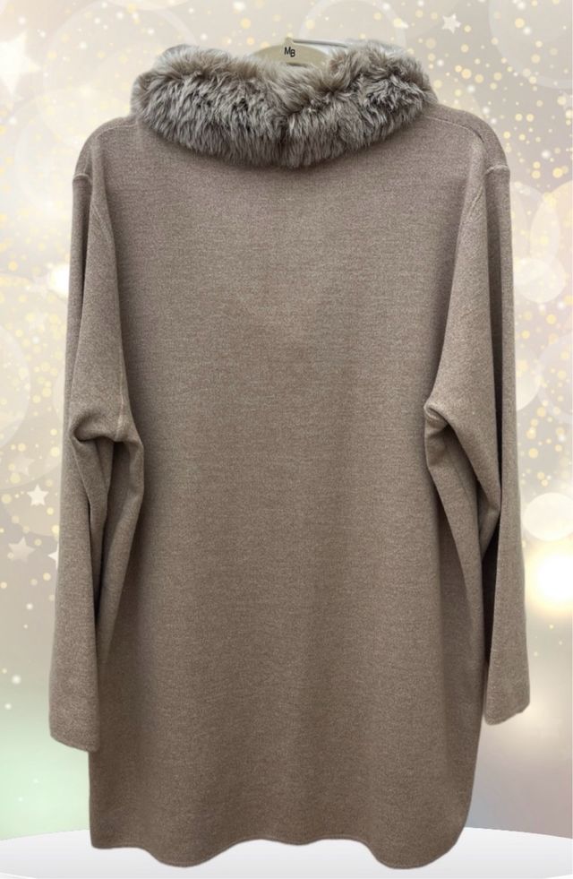 cardigan lana cotta beige con ecopelliccia tg 44