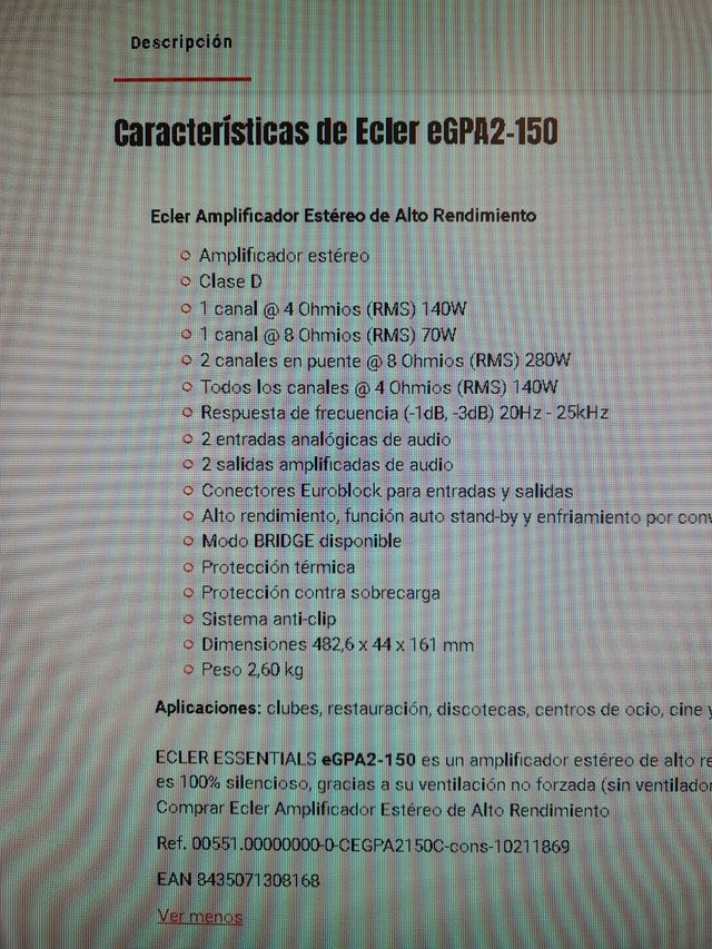 Amplificador Ecler gpa 2 150