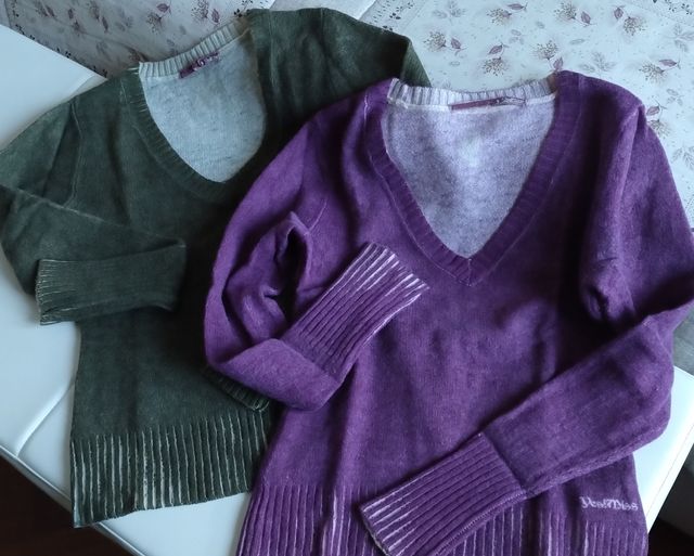 MAGLIONI SCOLLO V FUCSIA E VERDE