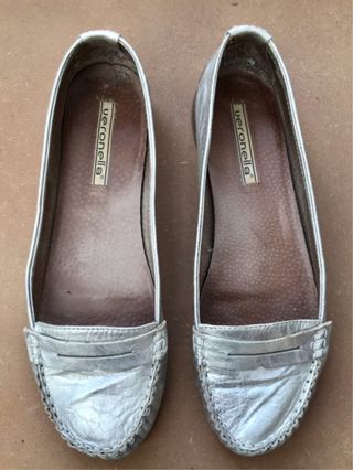 scarpe basse in pelle argentata