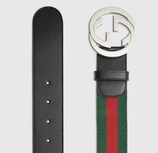 Cinturón Gucci Tribanda De Nylon Hebilla Doble GG