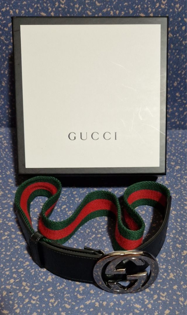 Cinturón Gucci Tribanda De Nylon Hebilla Doble GG