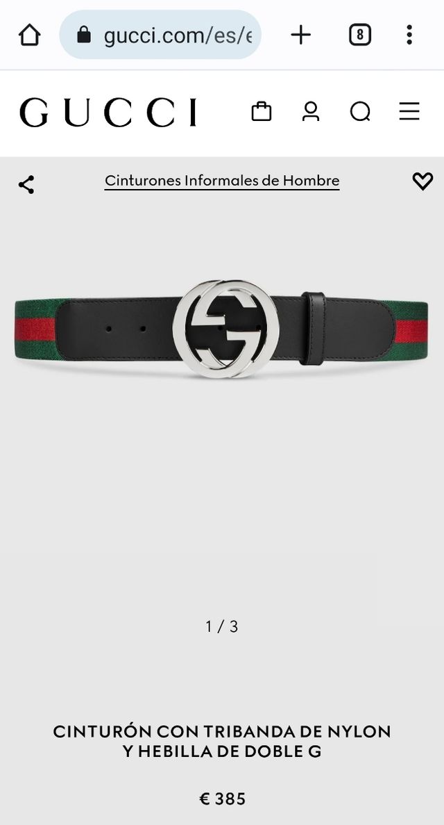 Cinturón Gucci Tribanda De Nylon Hebilla Doble GG