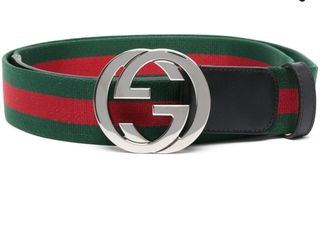 Cinturón Gucci Tribanda De Nylon Hebilla Doble GG