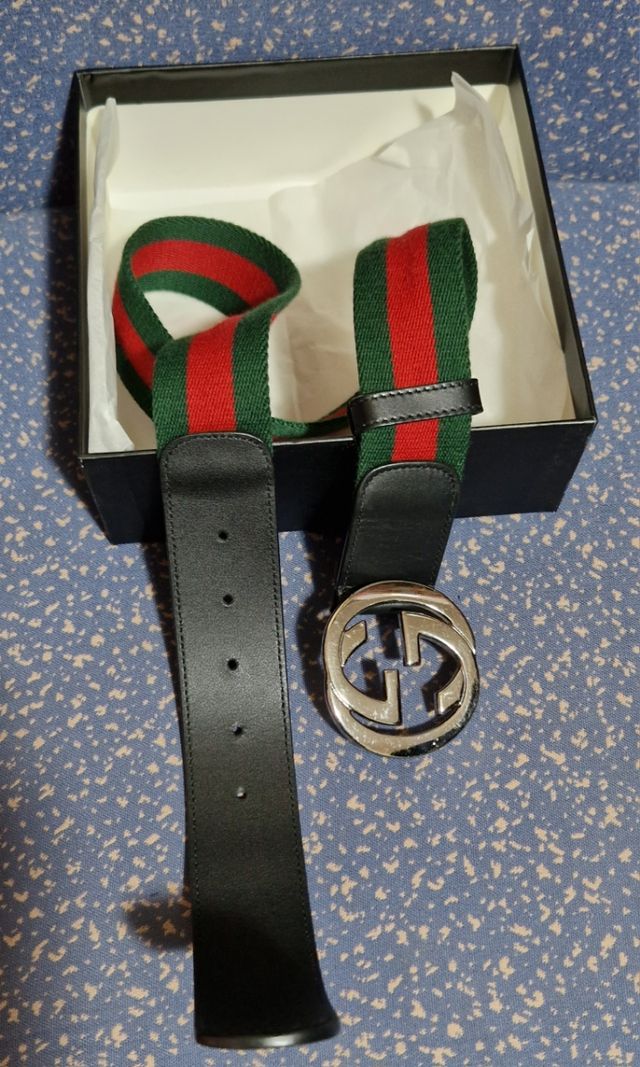 Cinturón Gucci Tribanda De Nylon Hebilla Doble GG