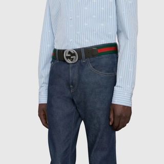 Cinturón Gucci Tribanda De Nylon Hebilla Doble GG