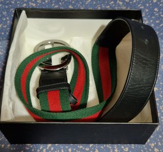 Cinturón Gucci Tribanda De Nylon Hebilla Doble GG