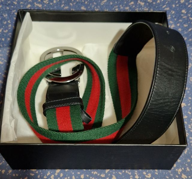 Cinturón Gucci Tribanda De Nylon Hebilla Doble GG
