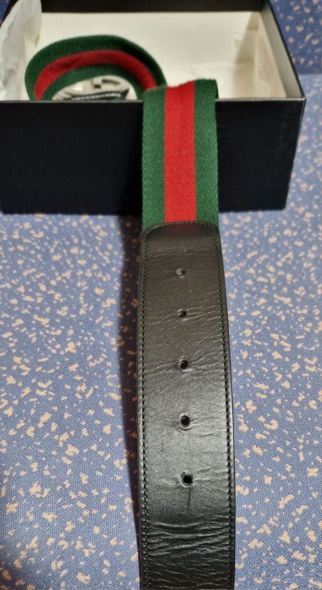 Cinturón Gucci Tribanda De Nylon Hebilla Doble GG