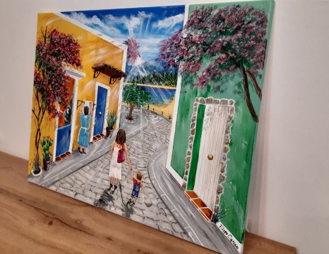 Quadro dipinto a mano,Mamma e figlio.