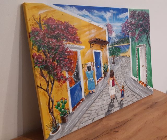 Quadro dipinto a mano,Mamma e figlio.