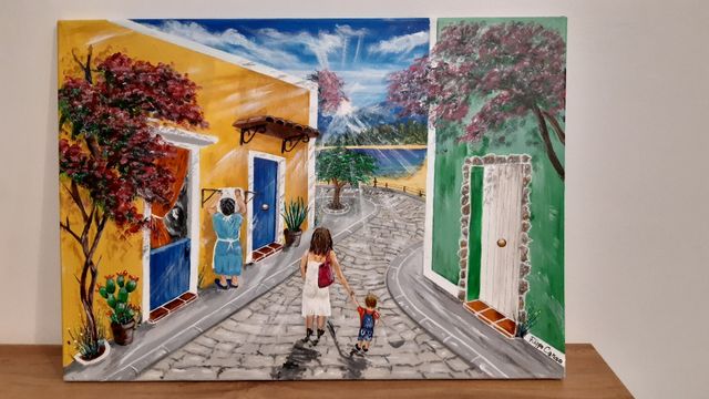 Quadro dipinto a mano,Mamma e figlio.