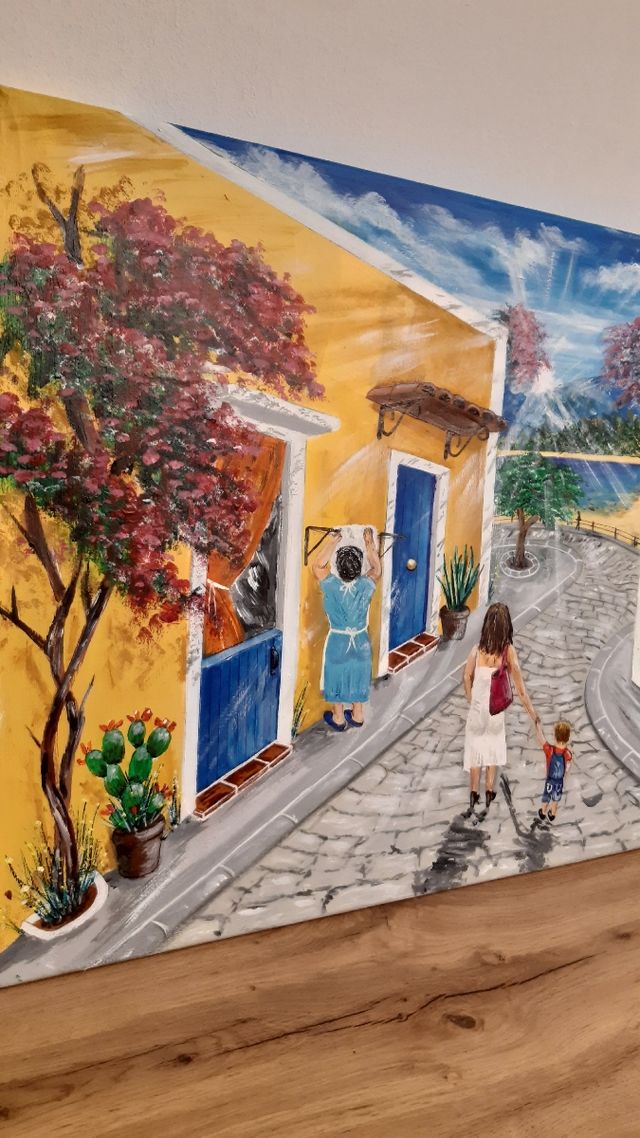 Quadro dipinto a mano,Mamma e figlio.