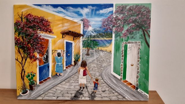 Quadro dipinto a mano,Mamma e figlio.