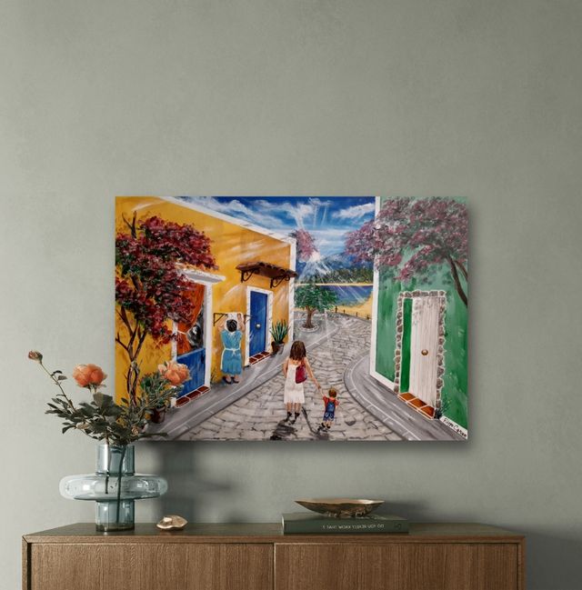 Quadro dipinto a mano,Mamma e figlio.