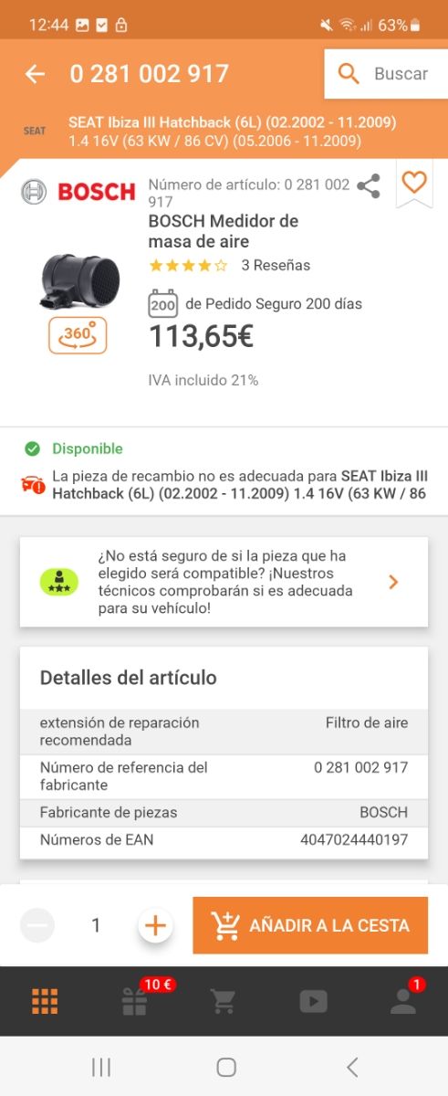 Caudalimetro para citroen fiat ect