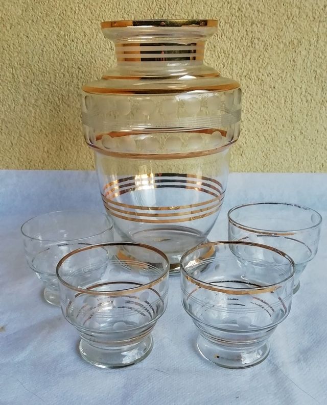 Set da liquore antico in vetro soffiato