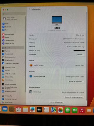 apple imac 21.5´´ i5 16gb ram ventura 512gb ssd