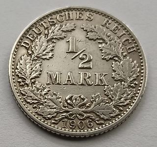 1/2 Marco 1906 Alemania Plata 