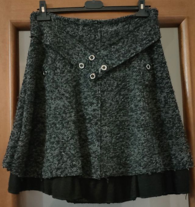 Gonna melange grigio/nero in lana