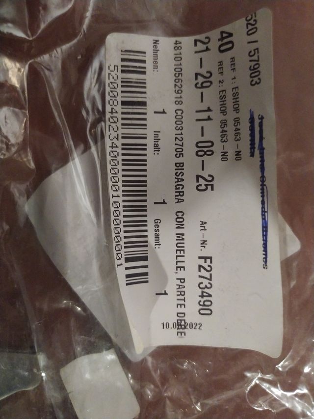 Bisagra horno con muelle parte derecha