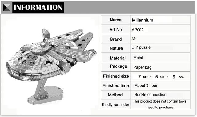 Puzzle metálico en 3D de Halcón milenario