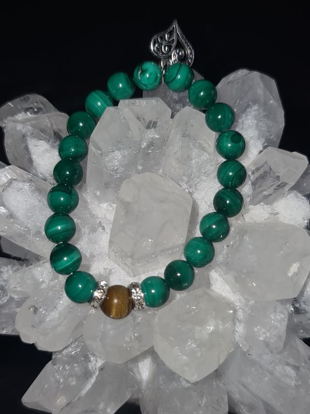 Pulseras minerales ojo de tigre y malaquita