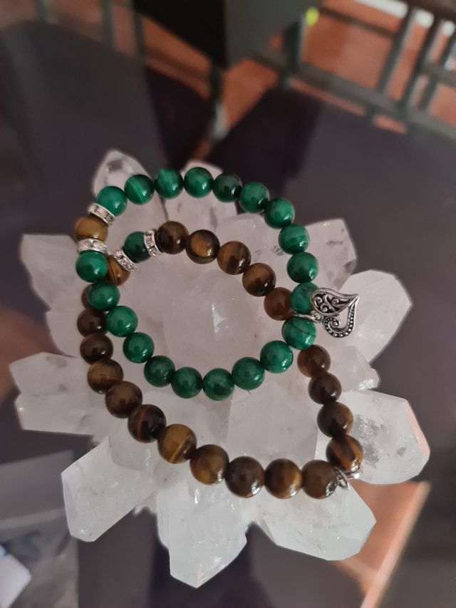 Pulseras minerales ojo de tigre y malaquita