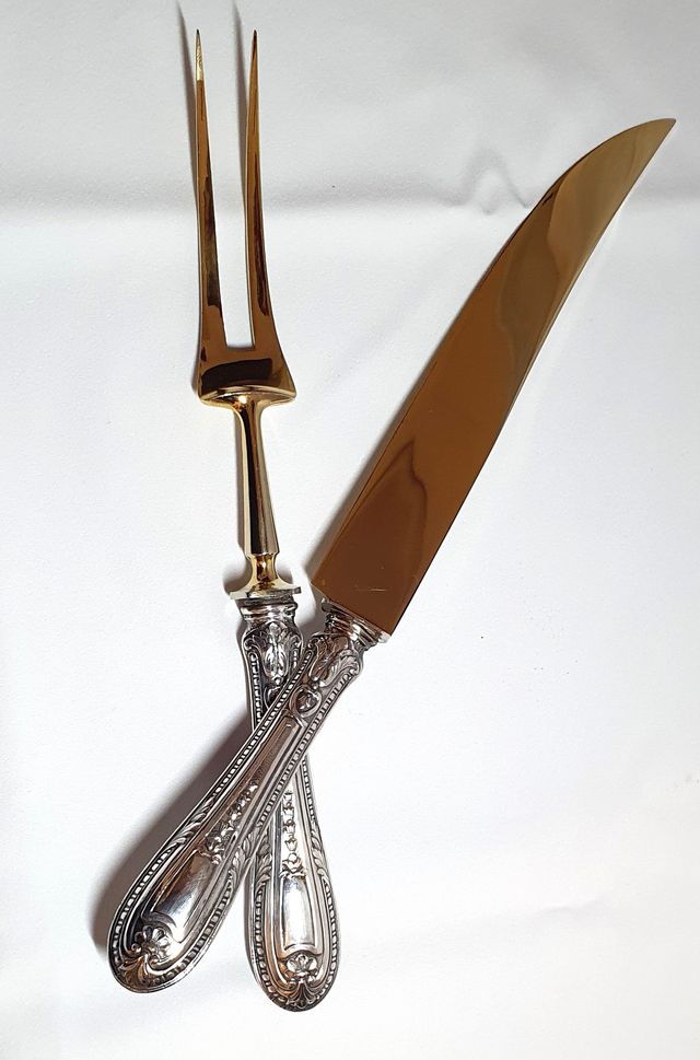 Set da intaglio - posate con manico in argento 800