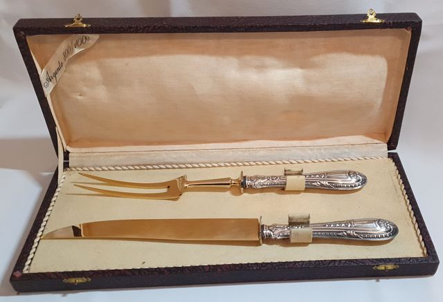 Set da intaglio - posate con manico in argento 800