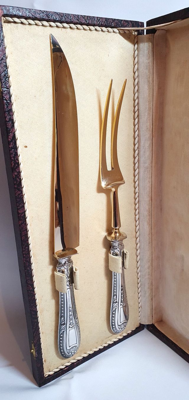 Set da intaglio - posate con manico in argento 800