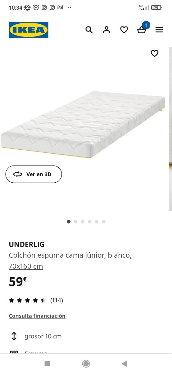 Cama blanca 70x160 Ikea 