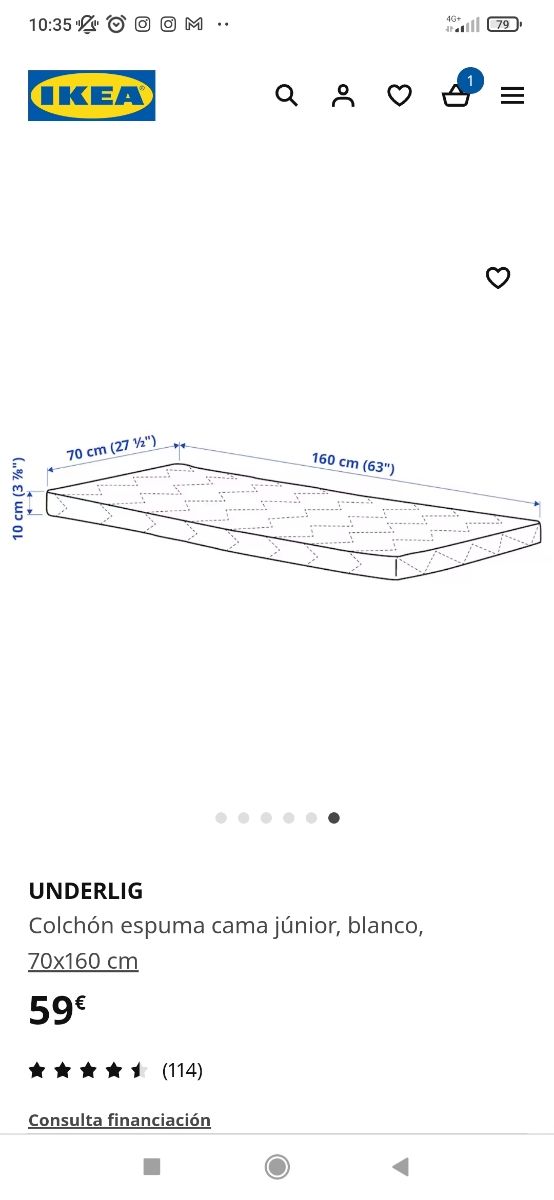 Cama blanca 70x160 Ikea 