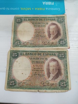 (5)Billetes de 25 pesetas.